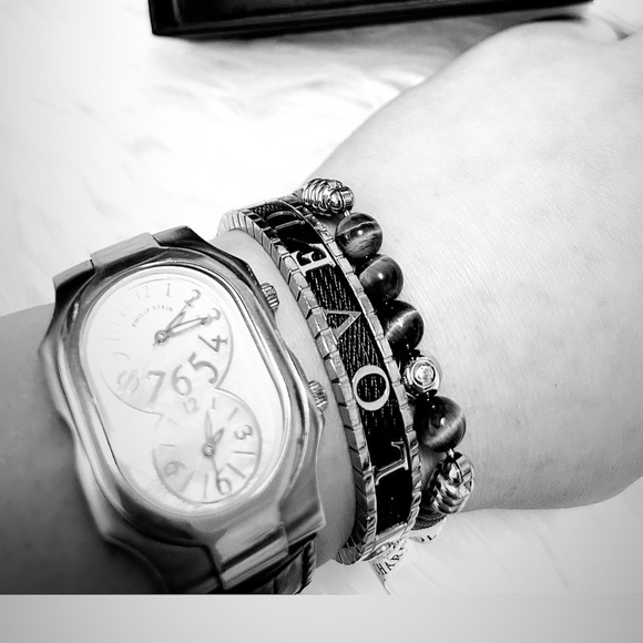 Charriol Tiger Eye Charm Bangle Steel PVD - Picture 4 of 5